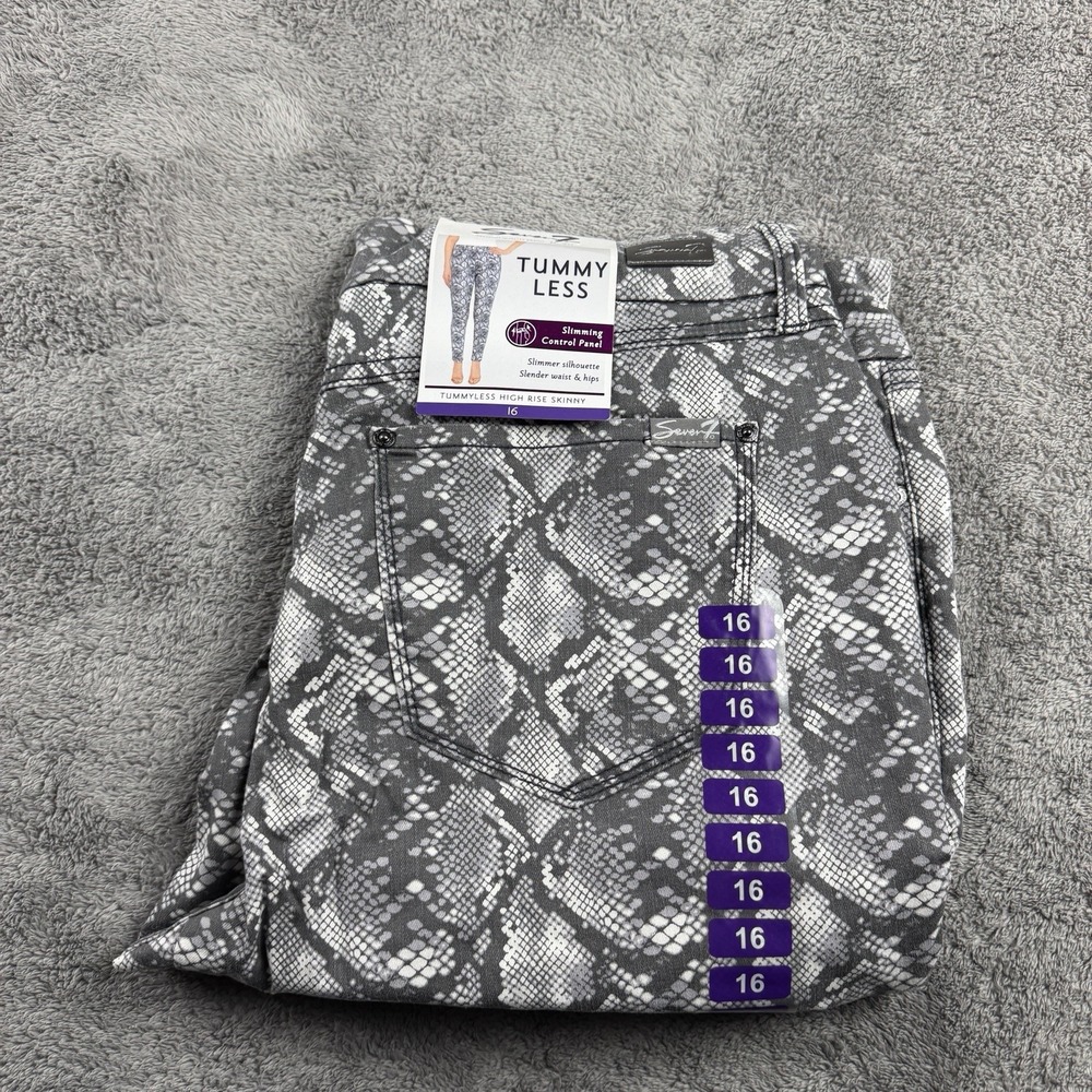 Seven7 Tummy Less Slim Pants Womens 16‎ Gray Snake Pattern Mid Rise Skinny NWT